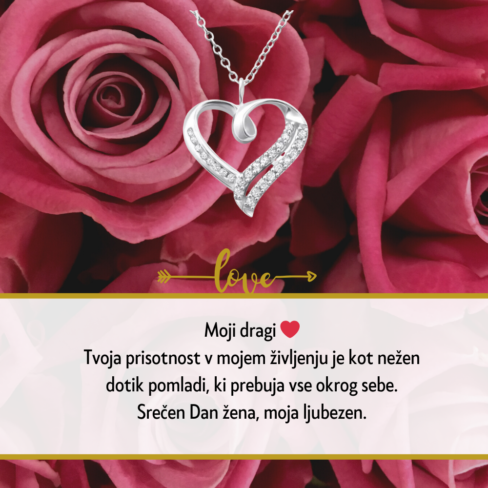 7. Darilo za dan žena (dostava 2-3 dni) - verižica srce s personaliziranim posvetilom za mamico