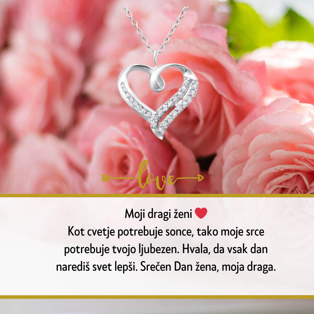 5. Darilo za dan žena (dostava 2-3 dni) - verižica srce s personaliziranim posvetilom za mamico