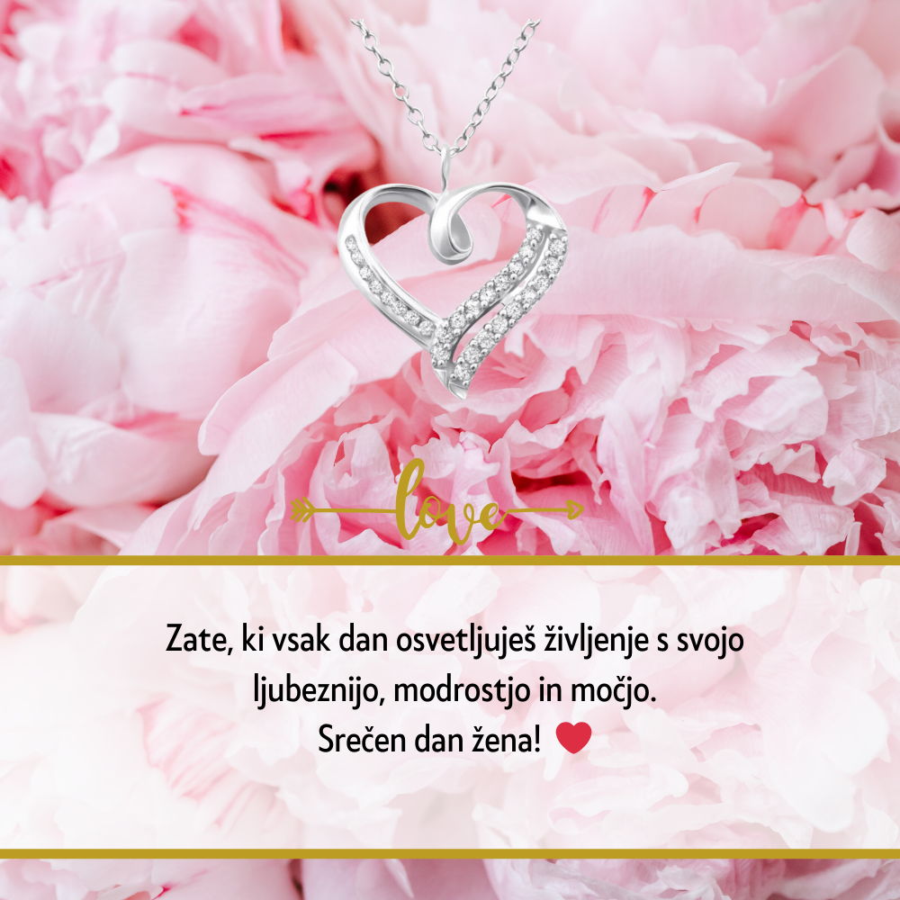 2. Darilo za dan žena (dostava 2-3 dni) - verižica srce s personaliziranim posvetilom za mamico
