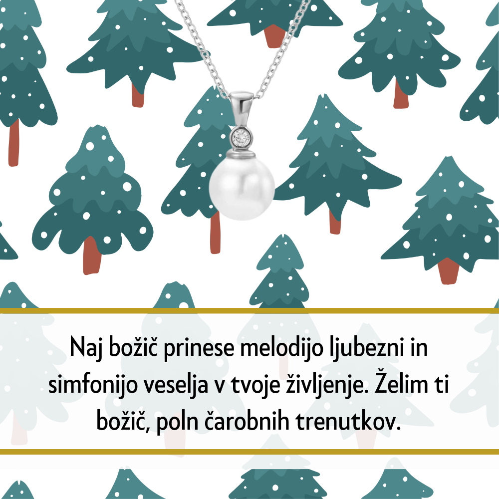 Srebrna verižica z obeskom, okrašena z ročno nameščenimi kristali, je brezčasen simbol elegance in osebnega pomena.