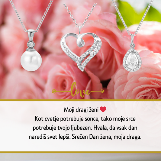 5. Darilo za dan žena (dostava 2-3 dni) - verižica srce s personaliziranim posvetilom za mamico