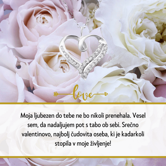 Darilo za valentinovo, darilo za dan žena, darilo za nj, za mojo ženo, za punco pz. soprogo v lepi embalaži s posvetilom in lepo srebrno verižico s kristali